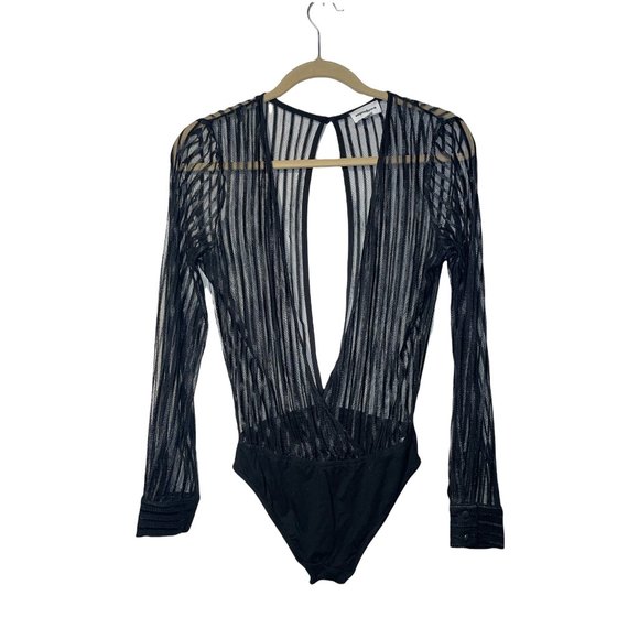 NWOT | Superdown Dila Sheer Striped Black Blouse Bodysuit, Size Small - Picture 6 of 13